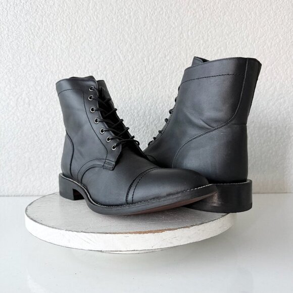 NEW Lane Mens Black Ankle Boots Size 12.5 Lace-up Casual Genuine Leather Sole